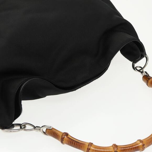 GUCCI Bamboo Hand Bag Nylon Black Silver 001 2058 1577 5 - Picture 6 of 13